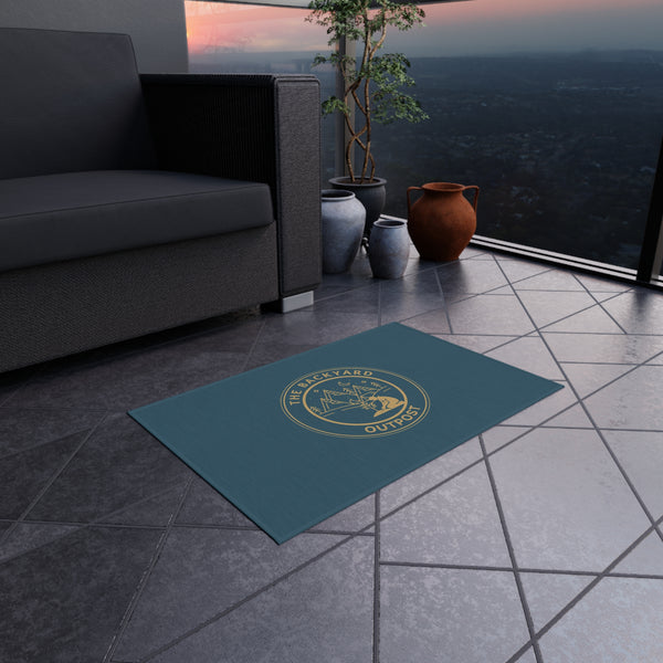 Outdoor Rug - 'The Backyard Outpost' Camping Emblem Patio Mat