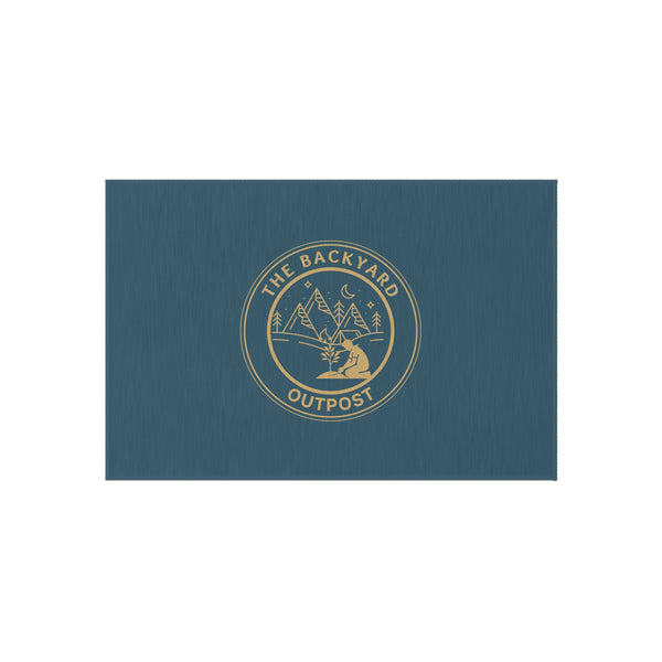 Outdoor Rug - 'The Backyard Outpost' Camping Emblem Patio Mat