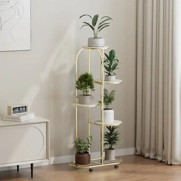 Modern gold 5 tier plant stand with wheels living room flower rack