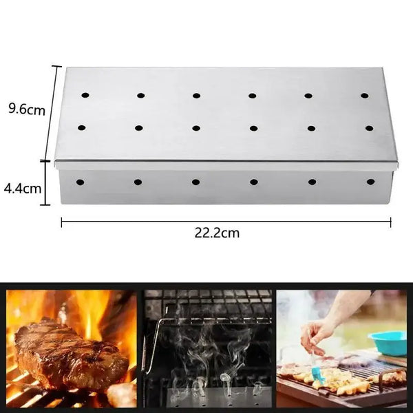 Stainless steel bbq smoker box – kitchen wood chips infuser