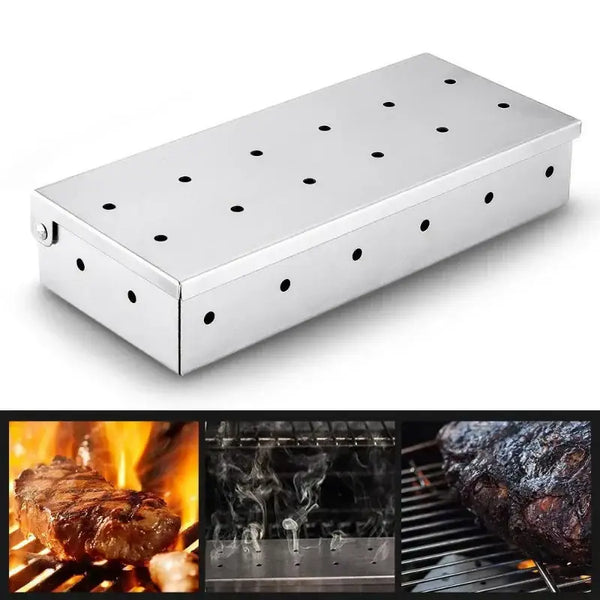 Stainless steel bbq smoker box – kitchen wood chips infuser